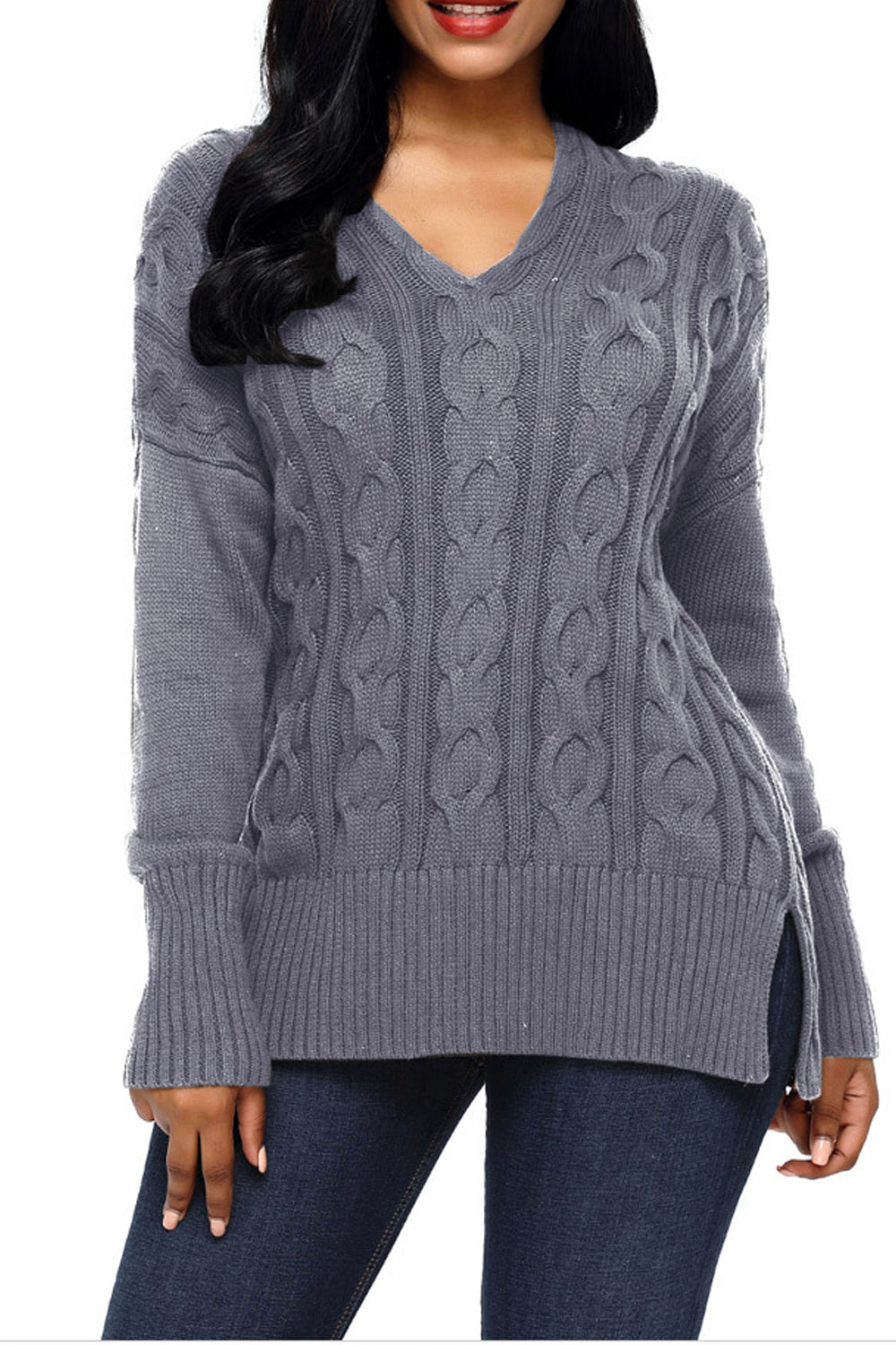 Women Long Sleeves Round Neck Knit Sweater