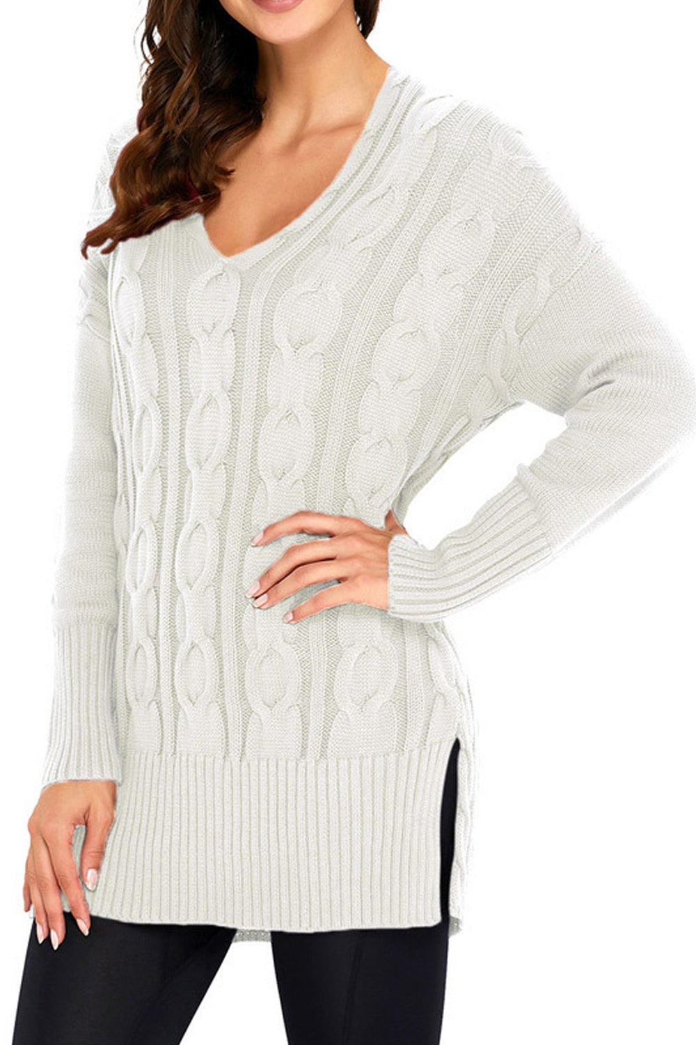 Women Long Sleeves Round Neck Knit Sweater