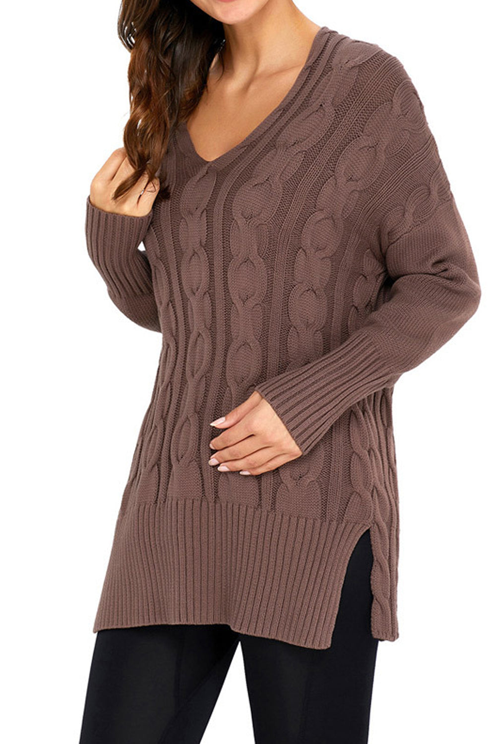 Women Long Sleeves Round Neck Knit Sweater