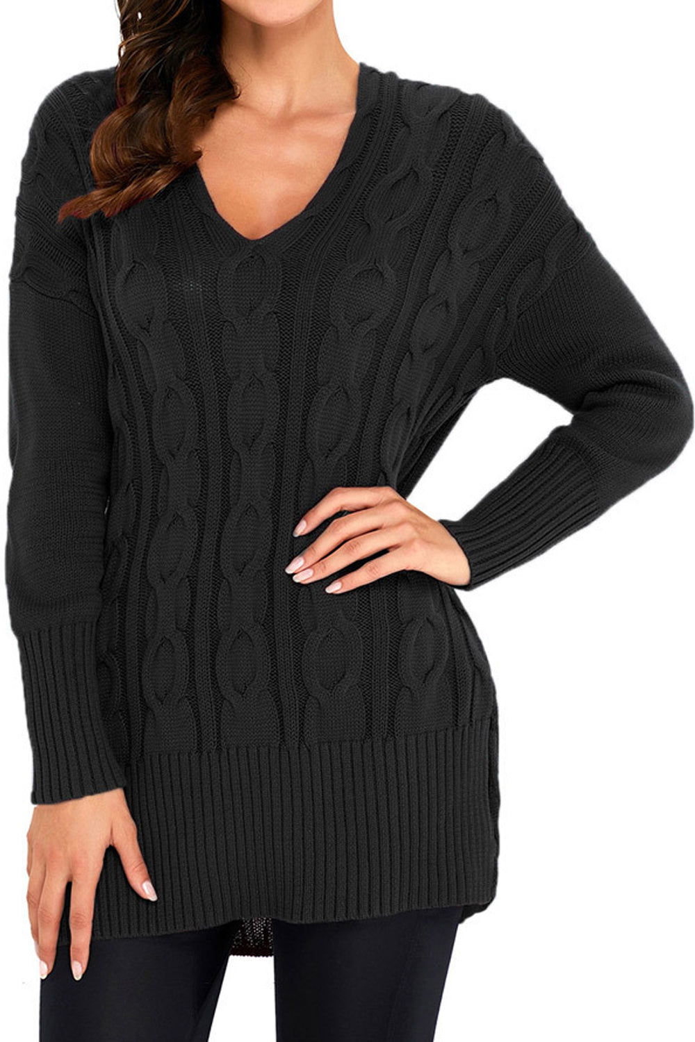 Women Long Sleeves Round Neck Knit Sweater