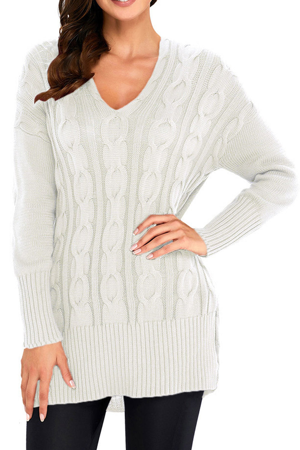 Women Long Sleeves Round Neck Knit Sweater