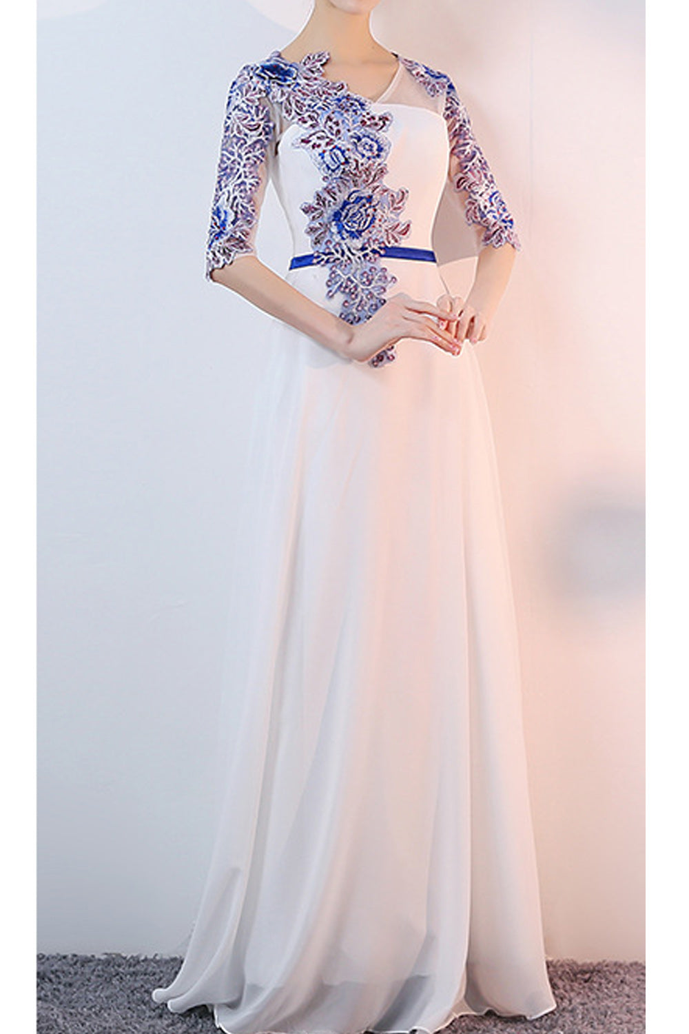 Women V-Neck Flower Lace Wedding Dress