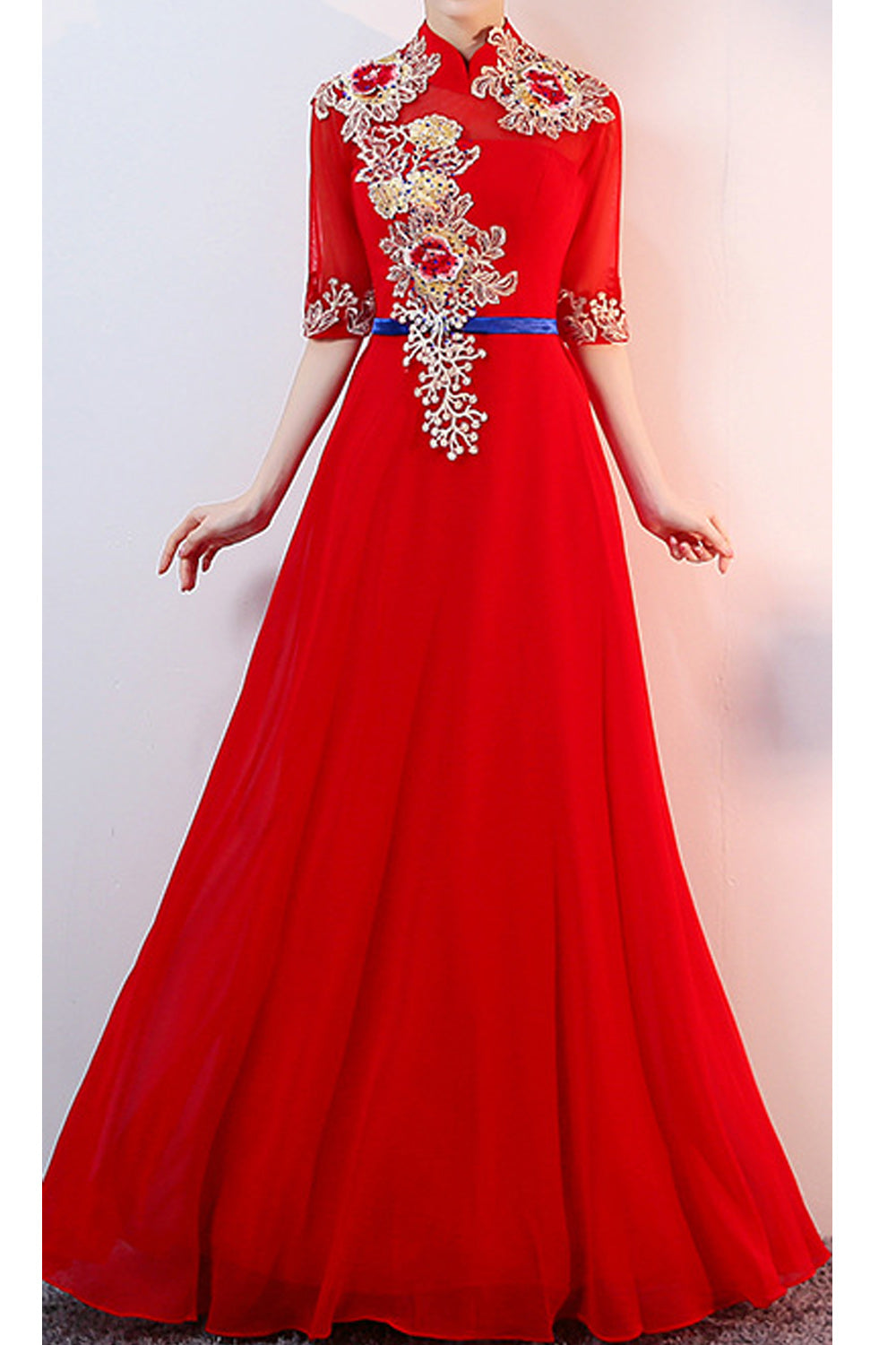 Women V-Neck Flower Lace Wedding Dress