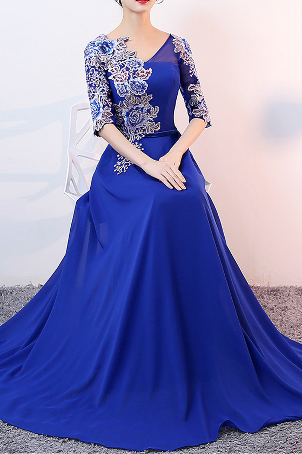Women V-Neck Flower Lace Wedding Dress