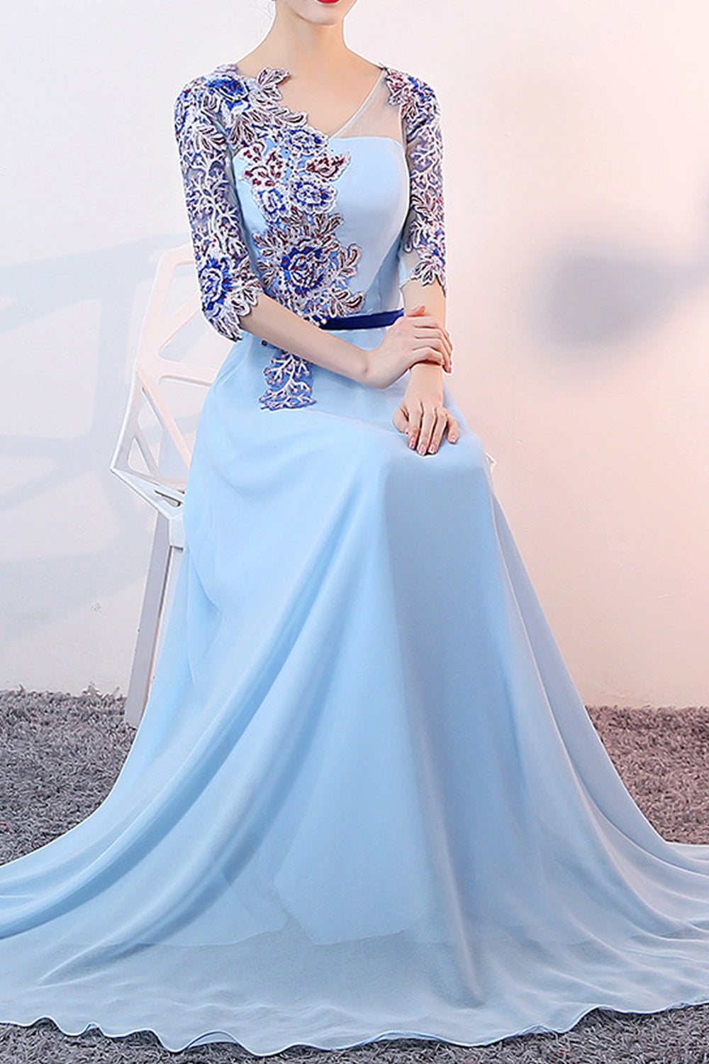 Women V-Neck Flower Lace Wedding Dress