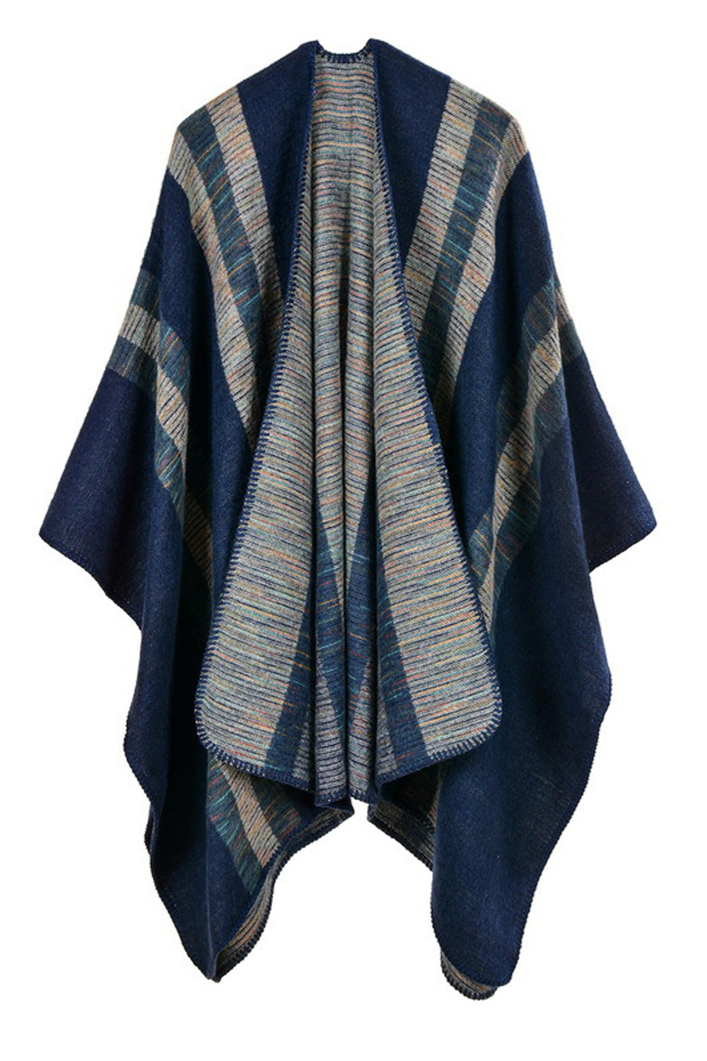Women Striped Cape Style Cashmere Shawl