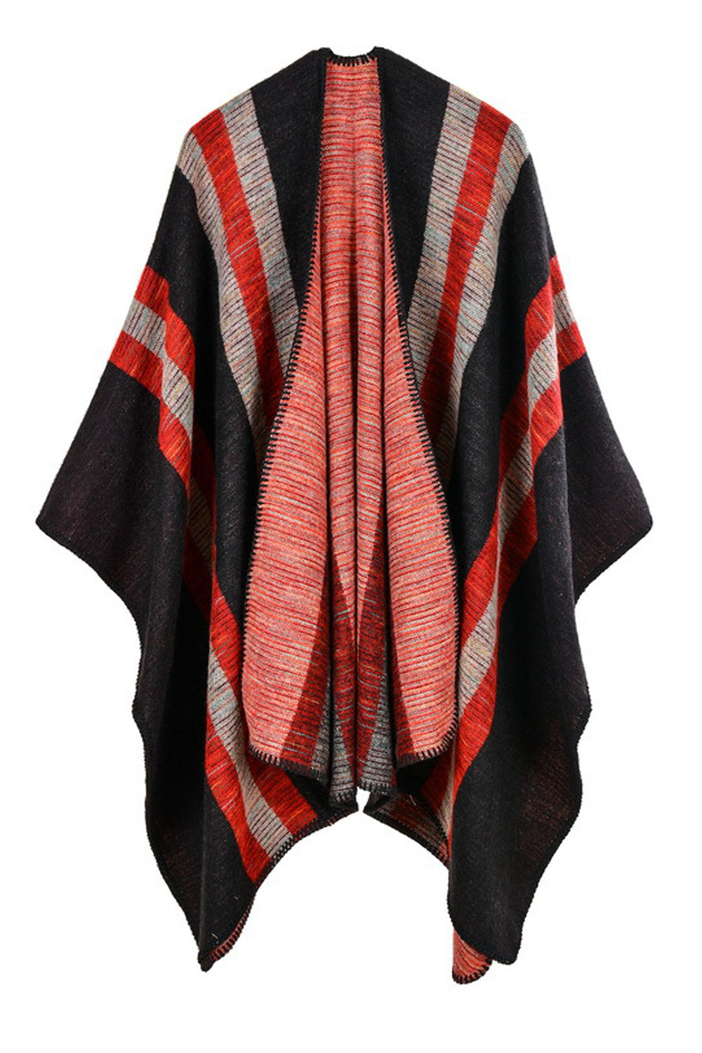 Women Striped Cape Style Cashmere Shawl