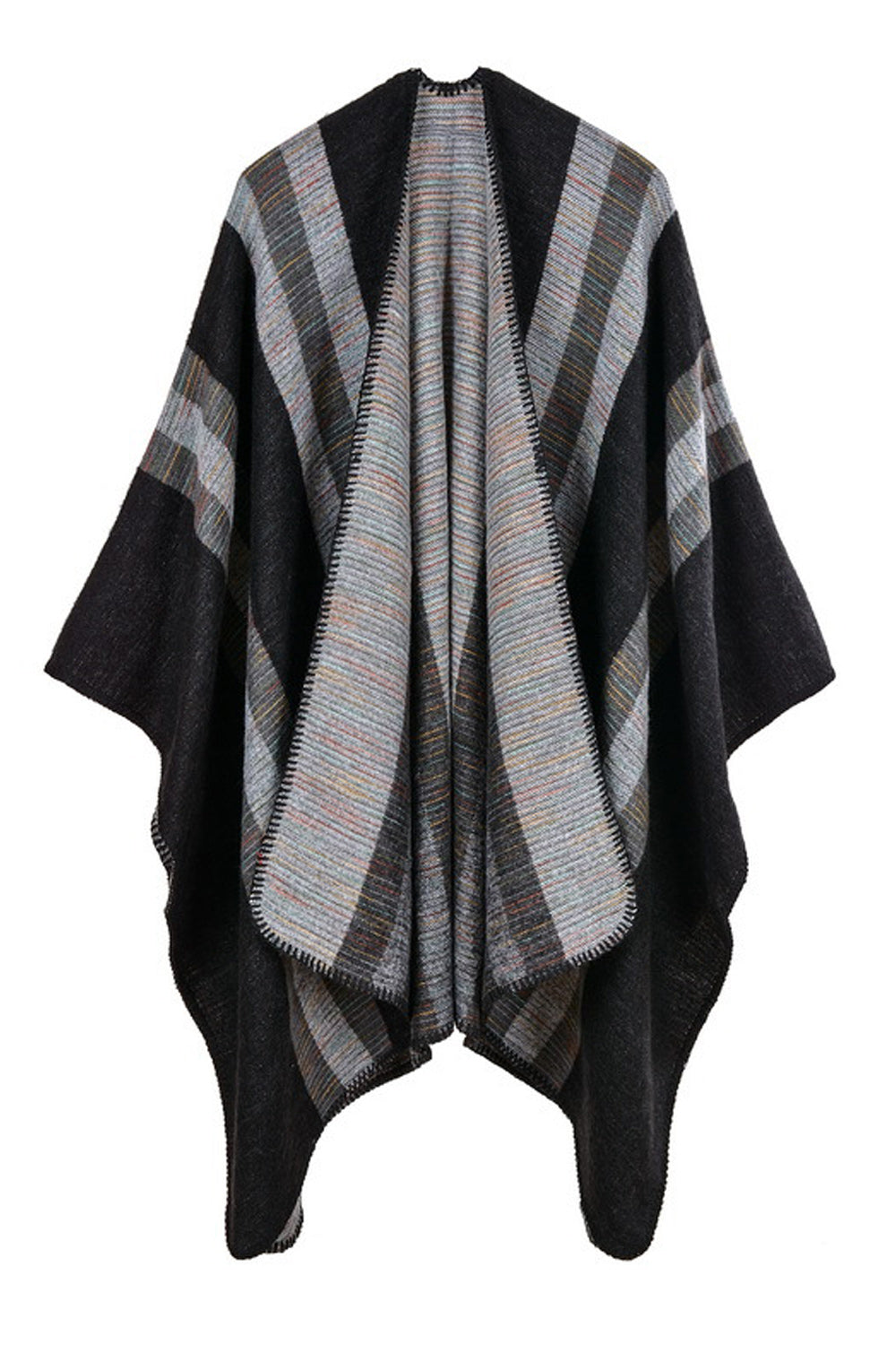 Women Striped Cape Style Cashmere Shawl
