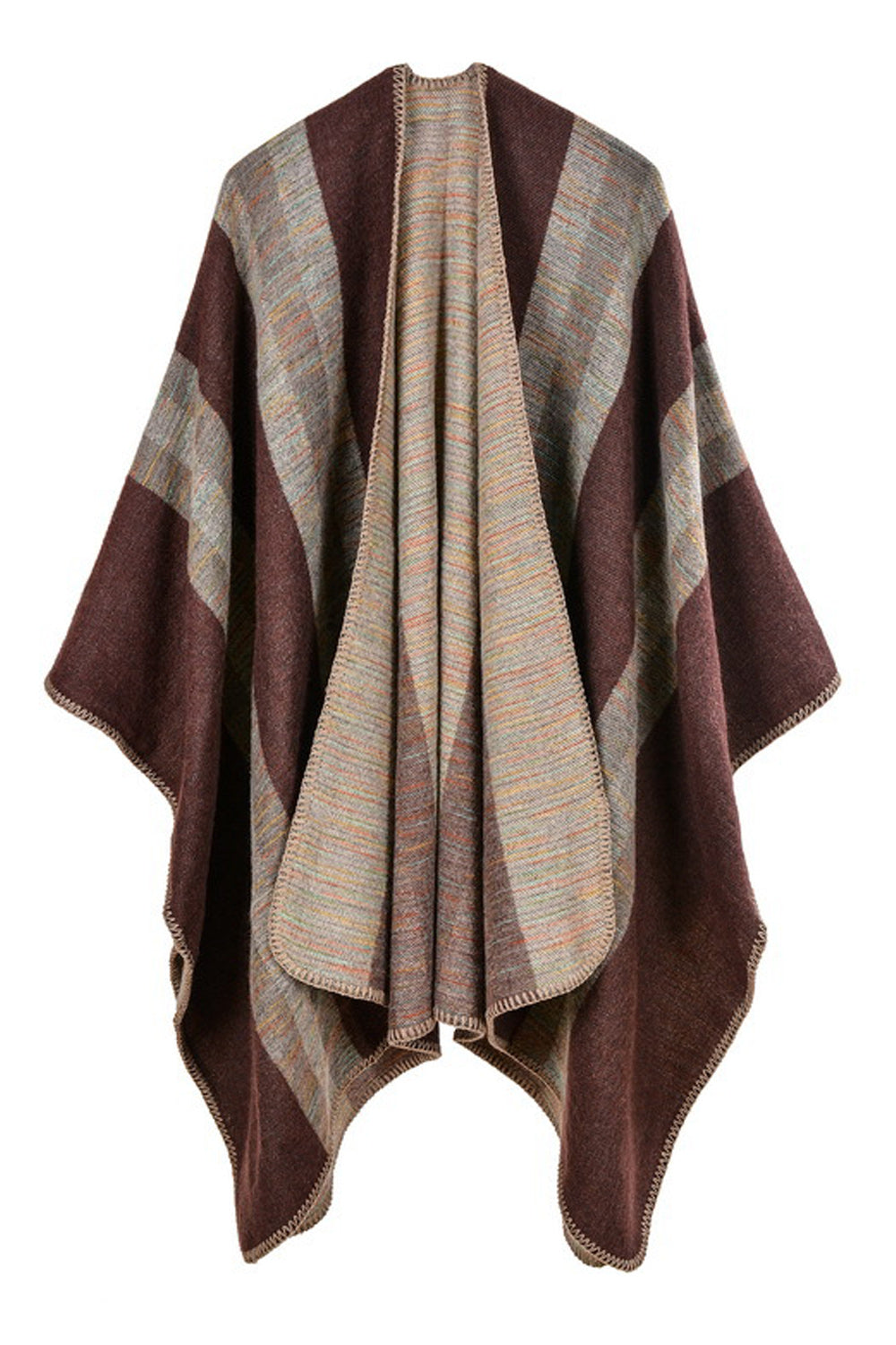 Women Striped Cape Style Cashmere Shawl