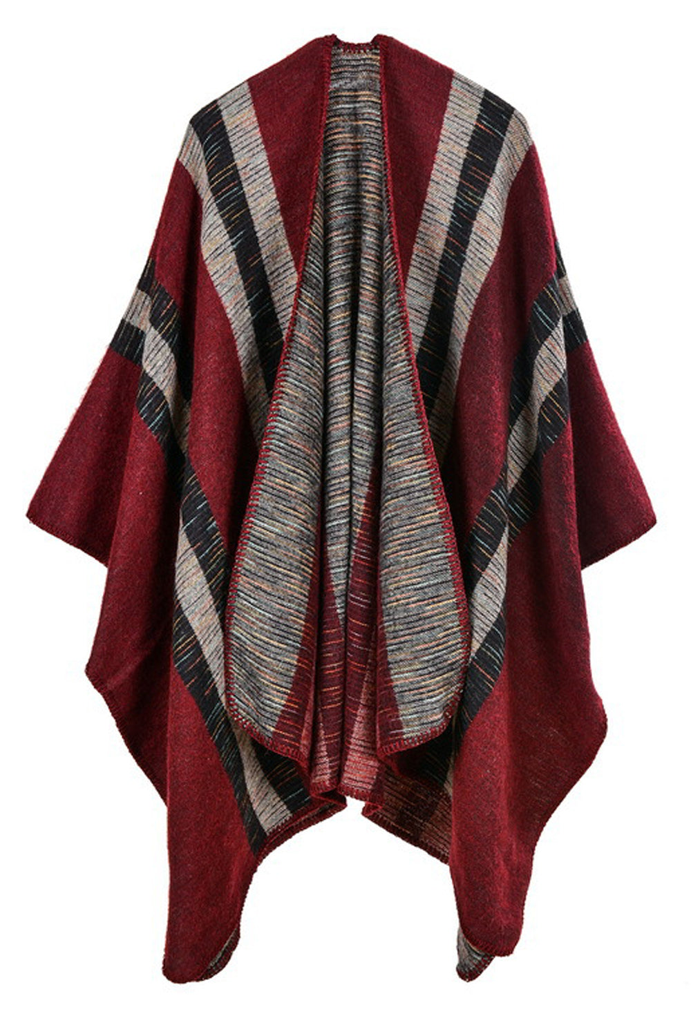 Women Striped Cape Style Cashmere Shawl