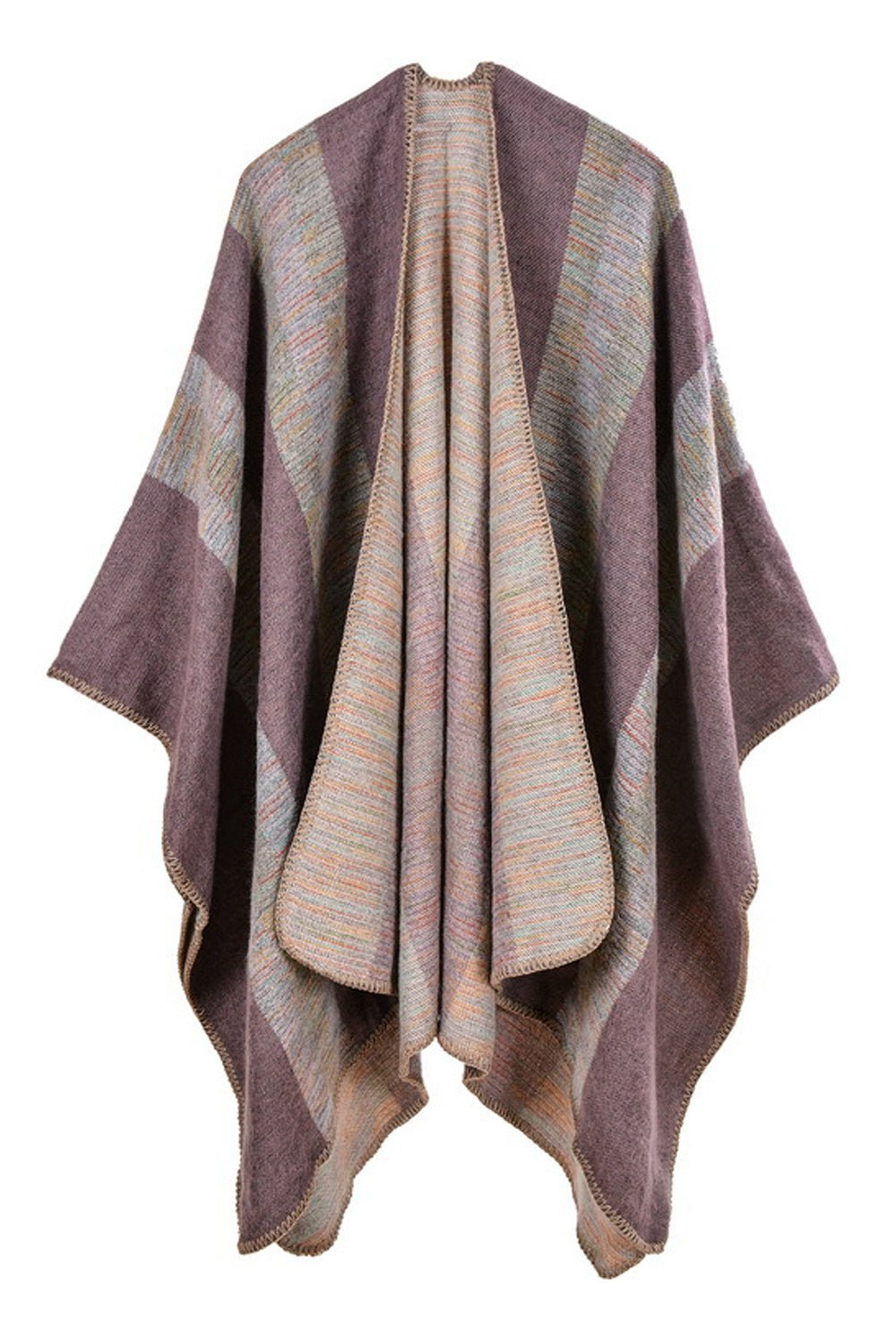 Women Striped Cape Style Cashmere Shawl