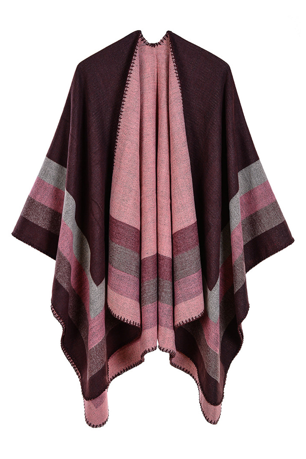 Women Striped Ends Warm Cashmere Shawl