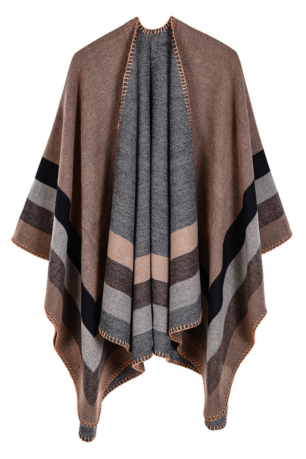 Women Striped Ends Warm Cashmere Shawl