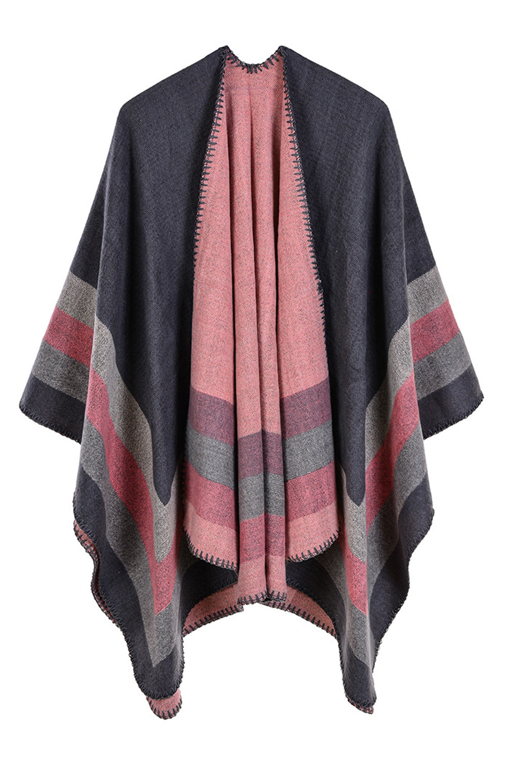 Women Striped Ends Warm Cashmere Shawl