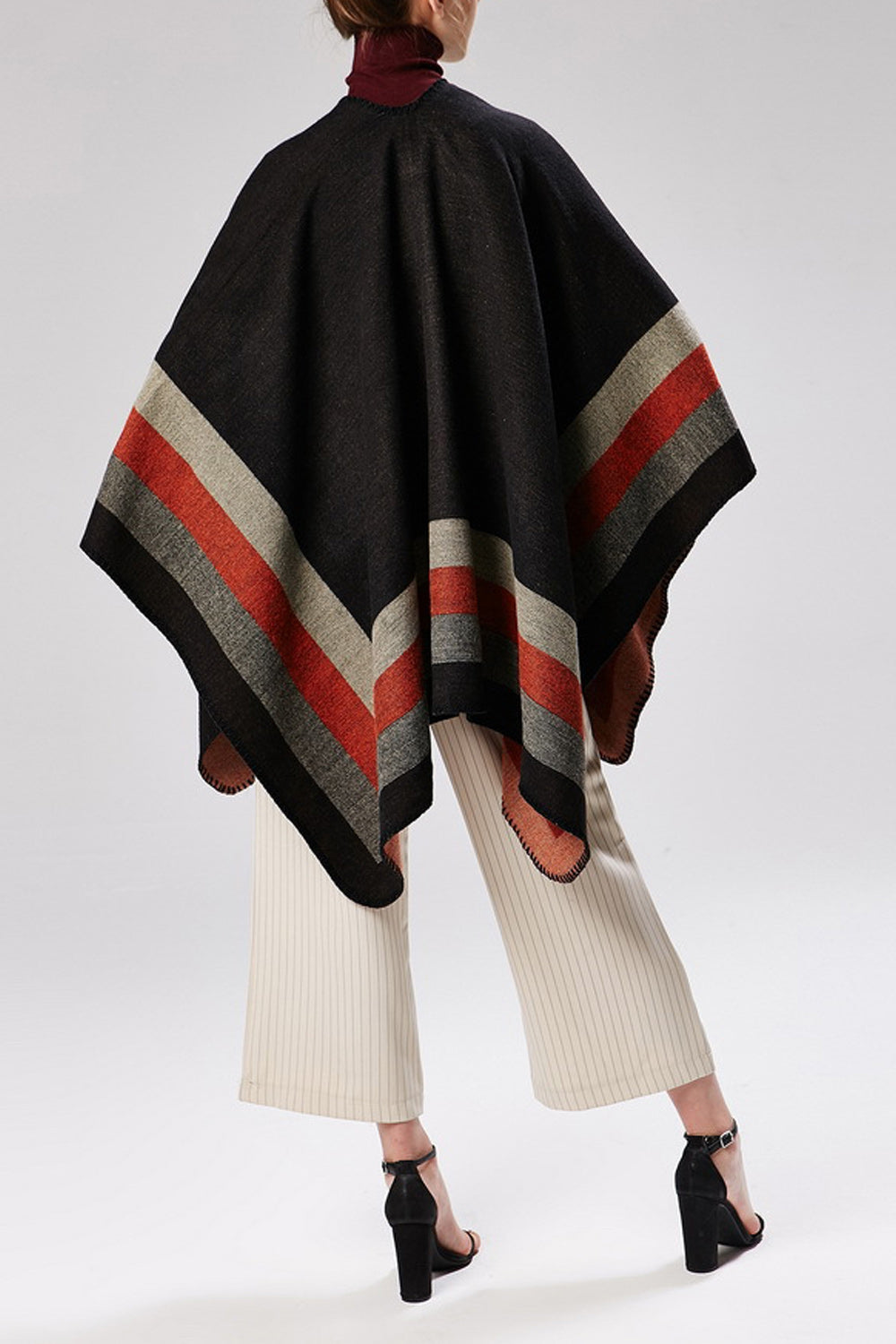 Women Striped Ends Warm Cashmere Shawl