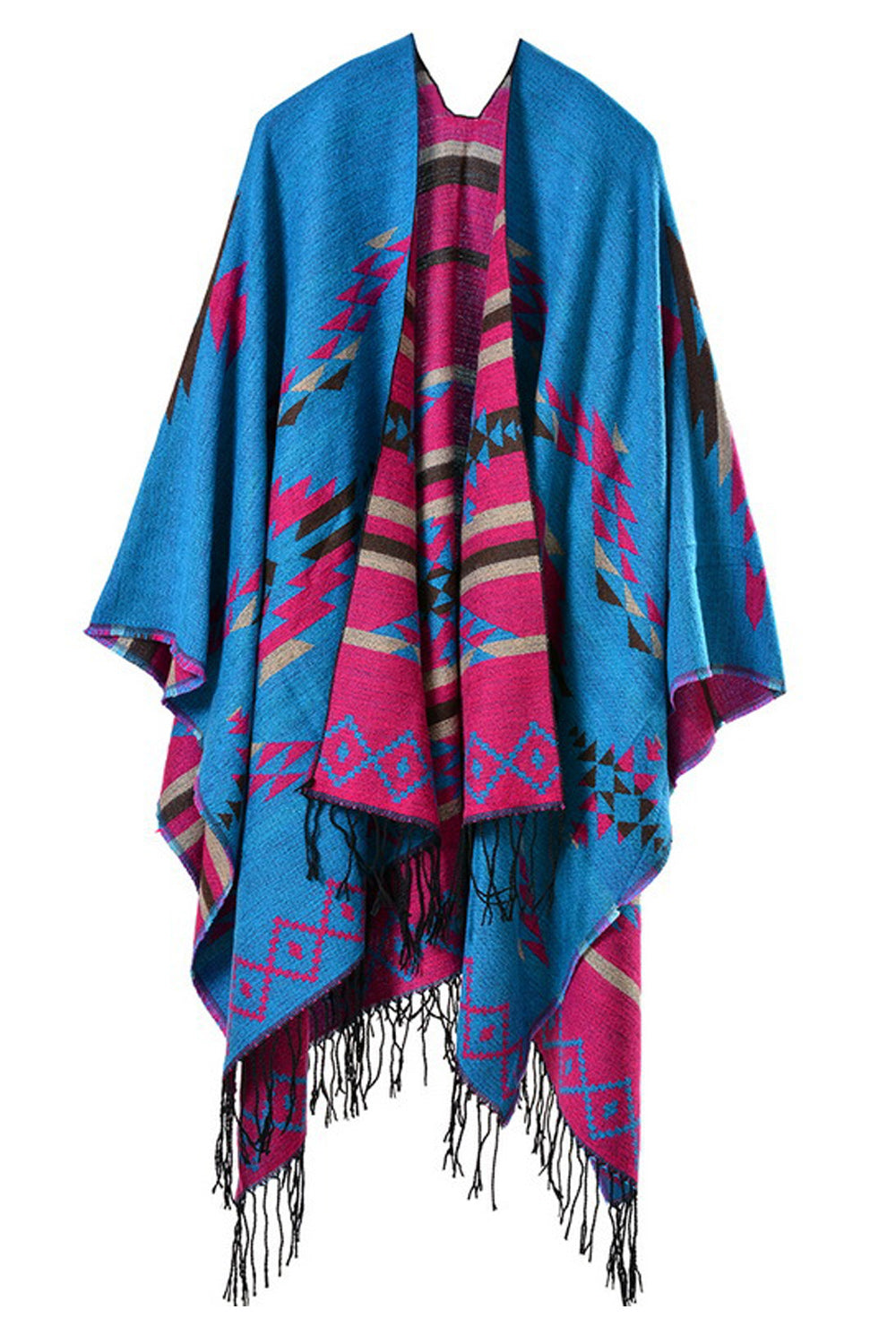 Women Geometric Printed Tassel Warm Shawl