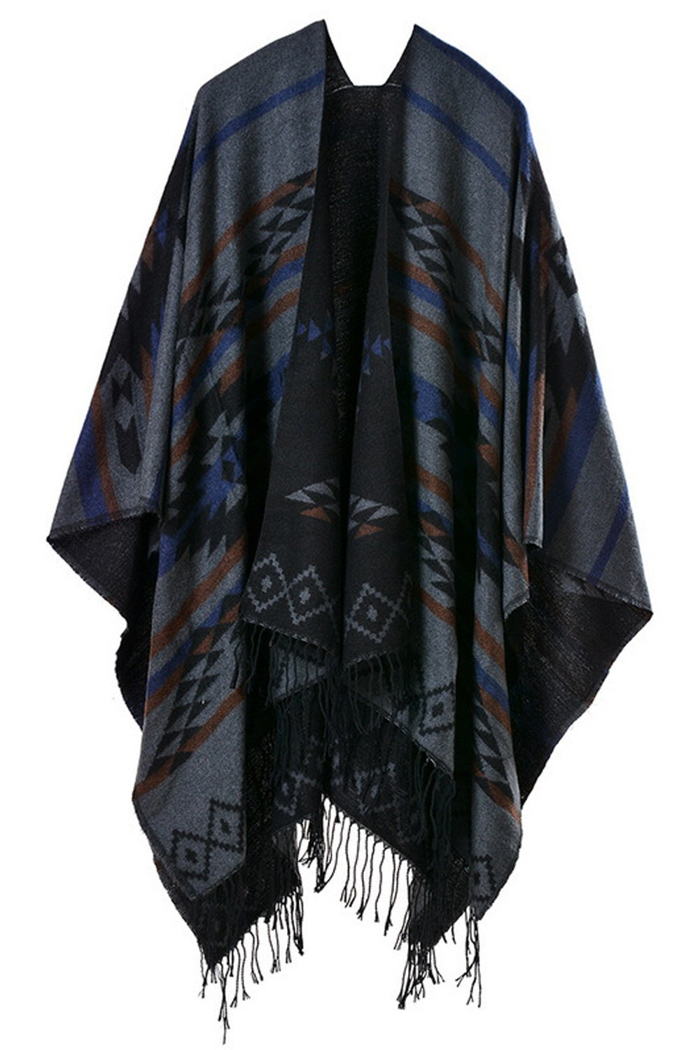 Women Geometric Printed Tassel Warm Shawl