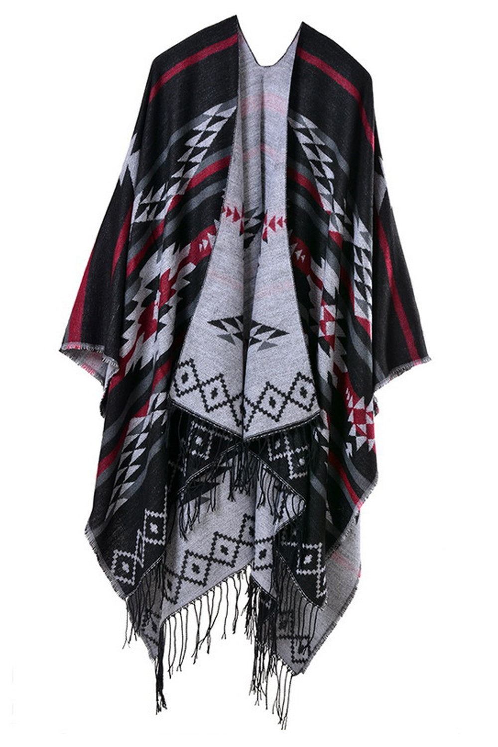 Women Geometric Printed Tassel Warm Shawl