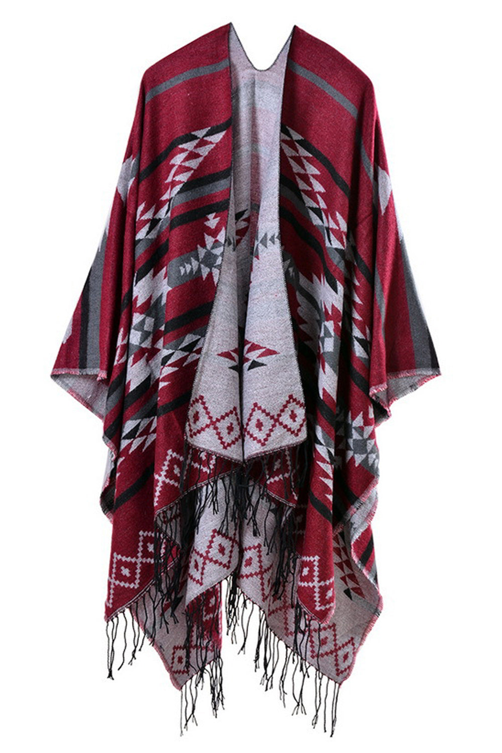 Women Geometric Printed Tassel Warm Shawl