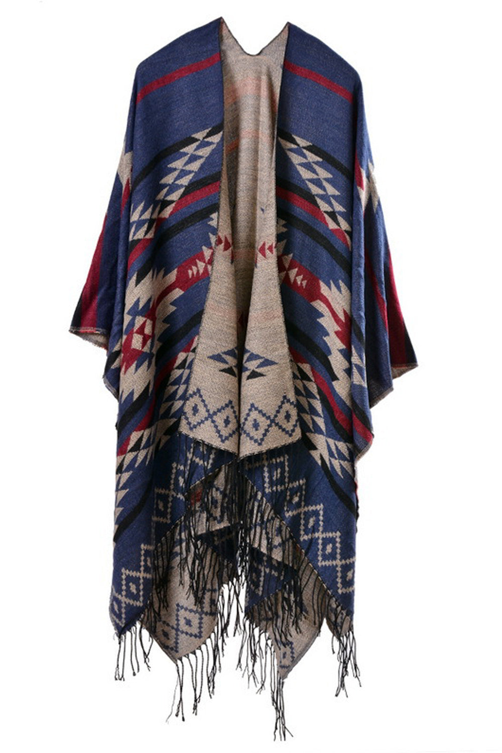 Women Geometric Printed Tassel Warm Shawl