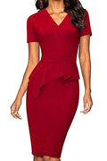 Women V-Neck Ruffled Waist Bodycon Dress