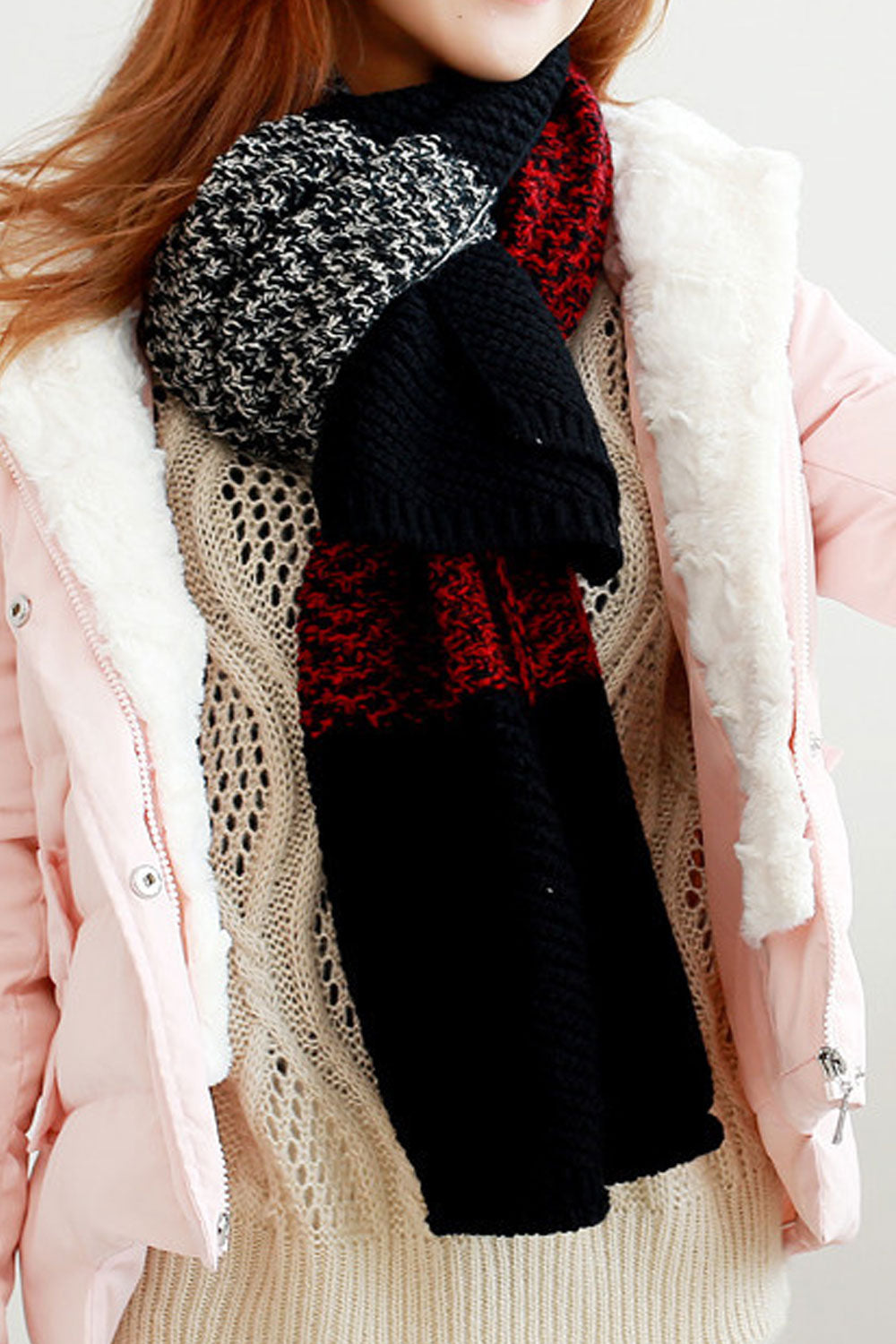 Women Color Contrast Thick Fashion Muffler