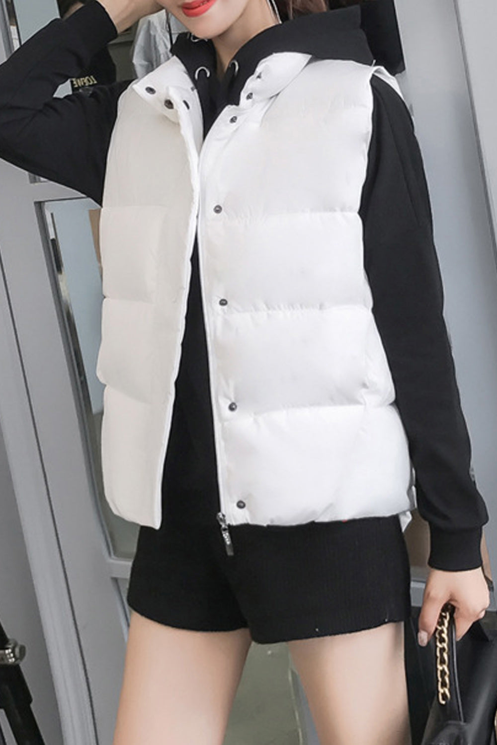 Women Collar Neck Button Down Thick Jacket