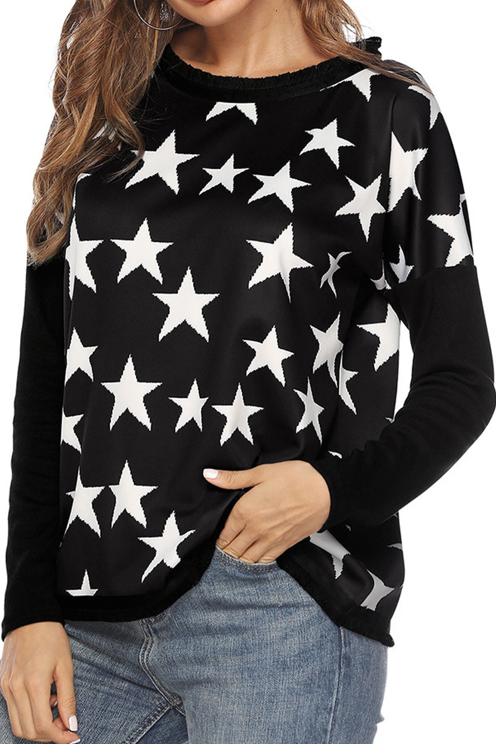 Women Long Sleeve Star Printed Stylish Top