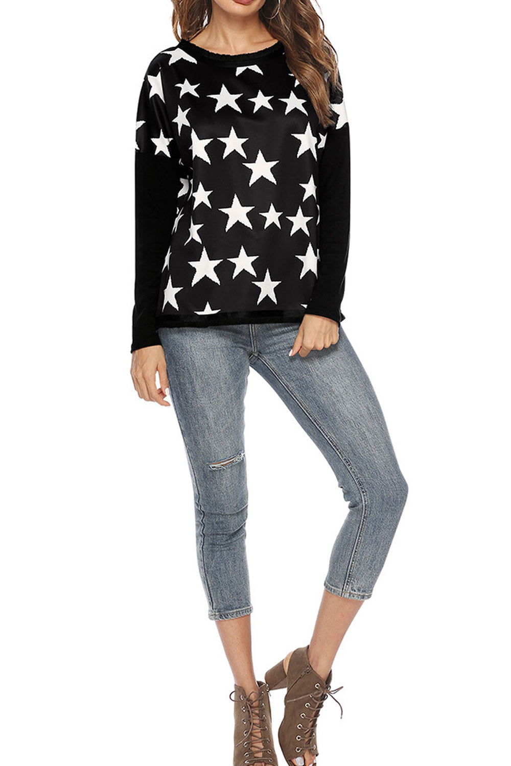 Women Long Sleeve Star Printed Stylish Top