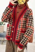 Women Small Plaid Warm Fashion Cardigan