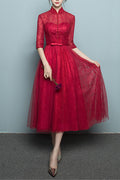 Women High Neck Silk Waist Ribbon Wedding Dress