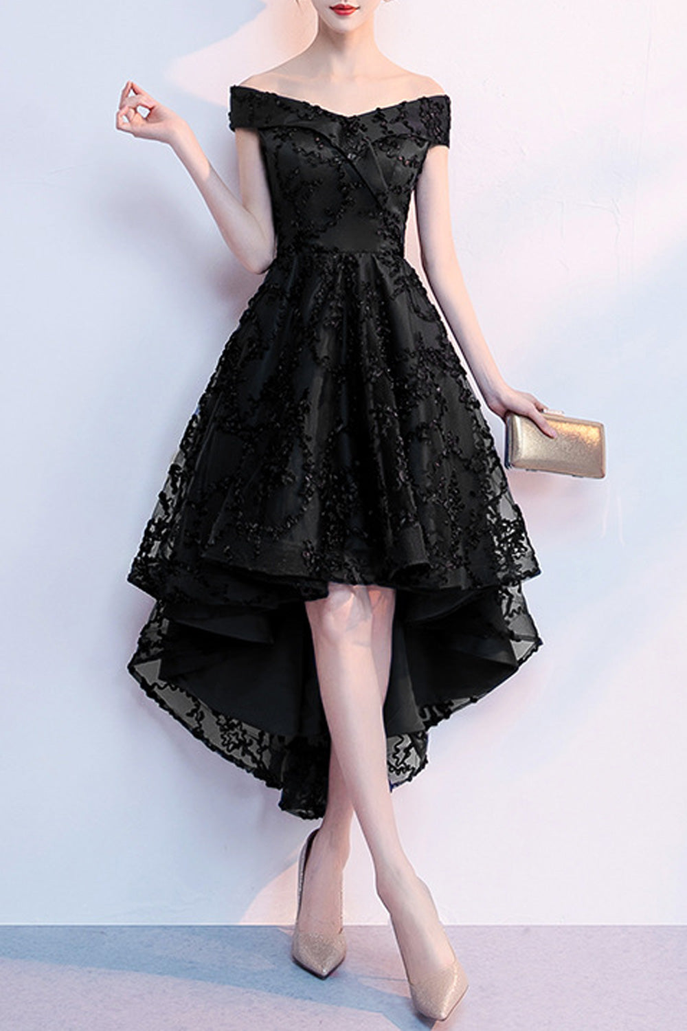Women Off Neck Irregular Stylish Wedding Dress