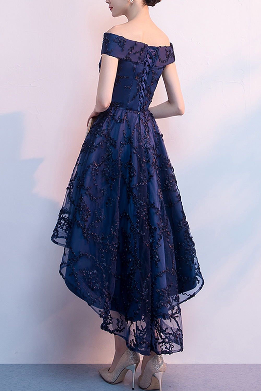 Women Off Neck Irregular Stylish Wedding Dress
