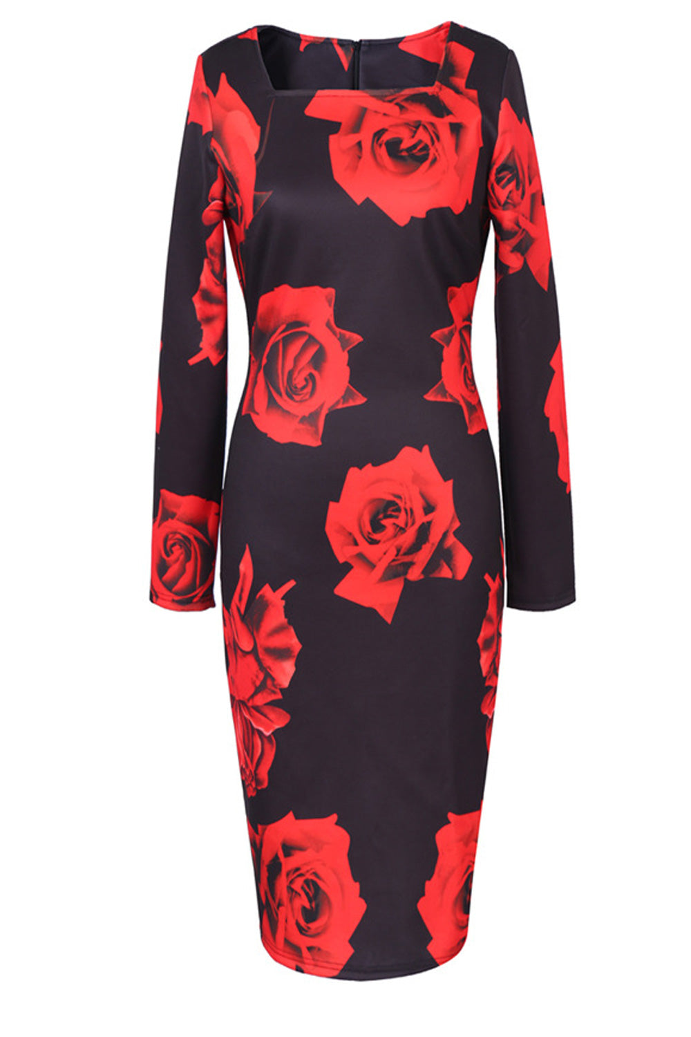Women Printed Square Neck Slim Bodycon Dress