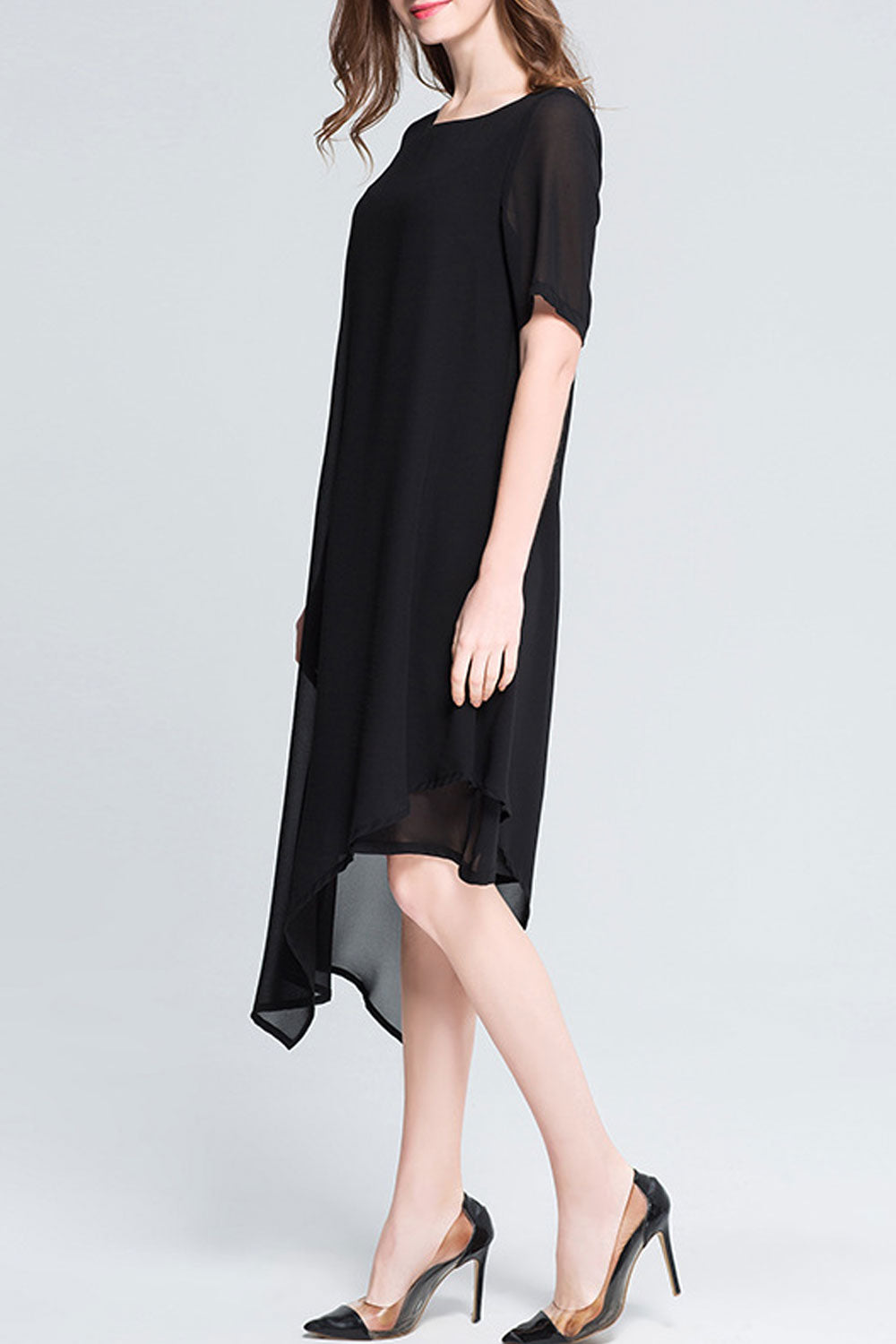 Women Loose Solid Colored Chiffon Dress