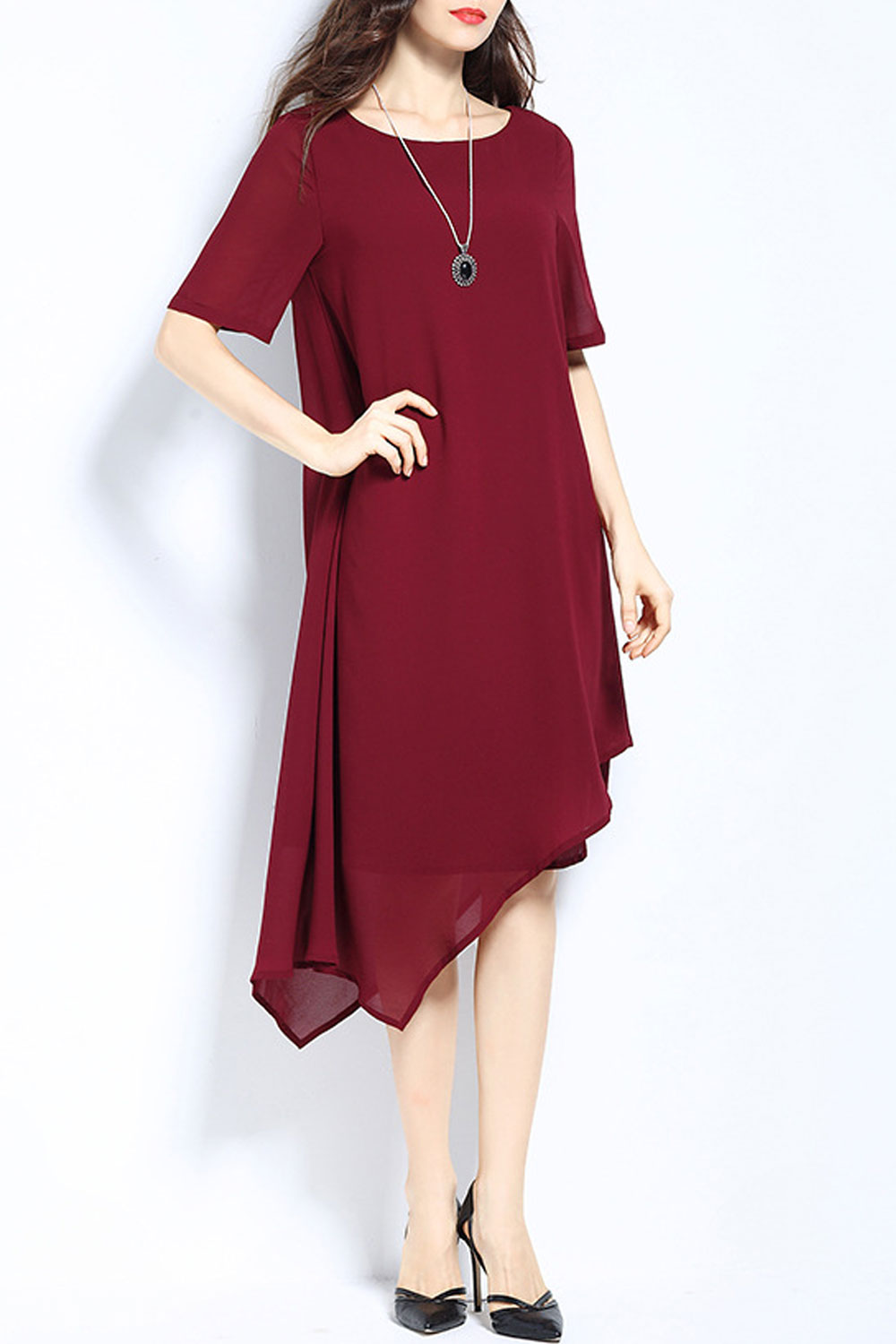 Women Loose Solid Colored Chiffon Dress