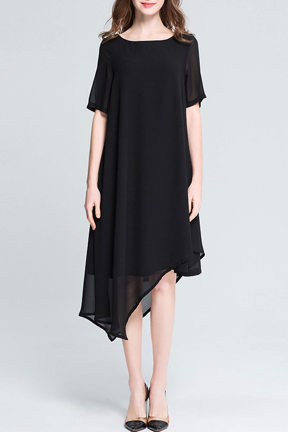 Women Loose Solid Colored Chiffon Dress