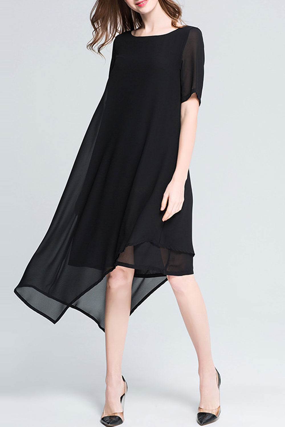 Women Loose Solid Colored Chiffon Dress