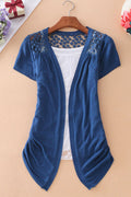 Women Crochet Lace Short Sleeved Slim Cardigan