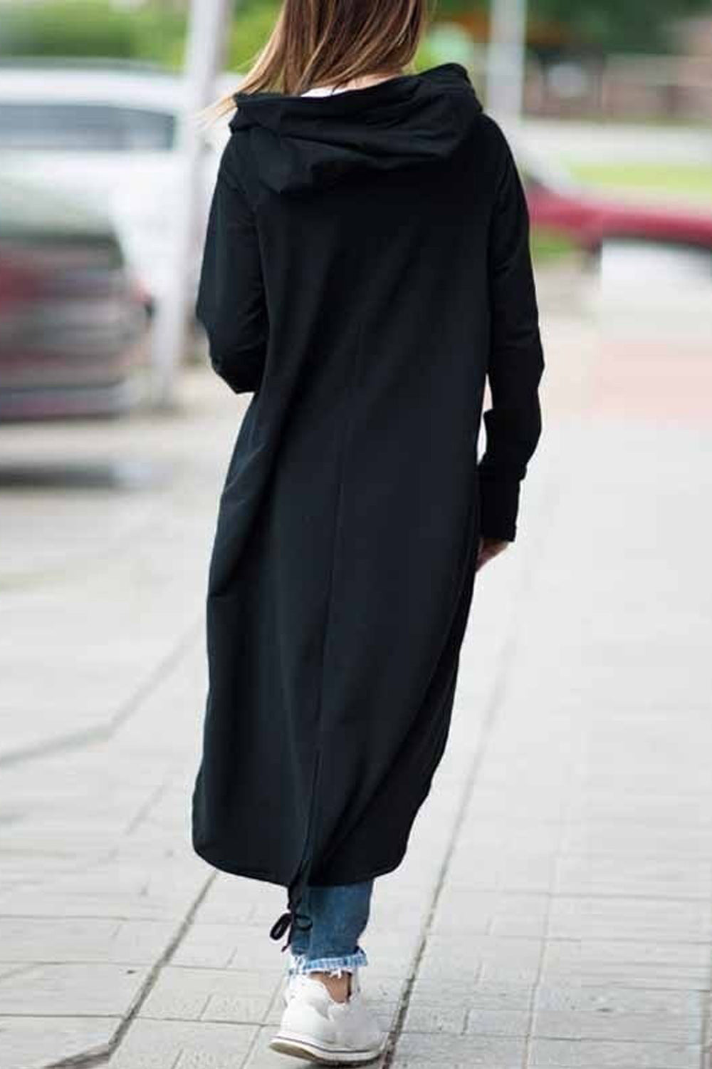 Women Solid Color Long Zipper Warm Hoodie
