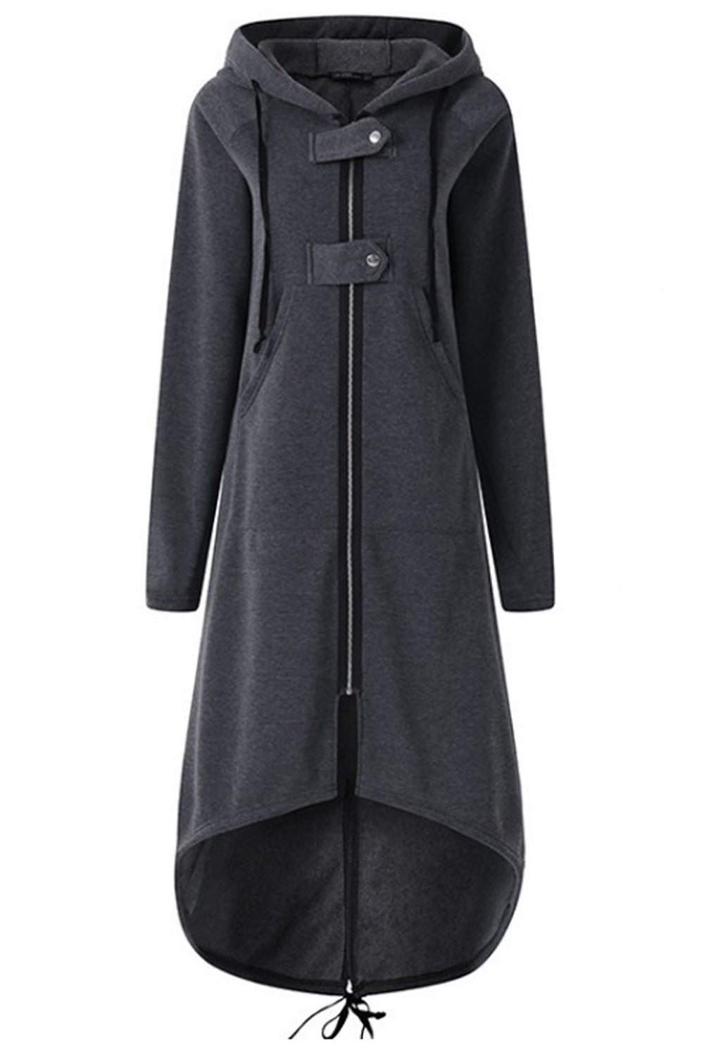Women Solid Color Long Zipper Warm Hoodie