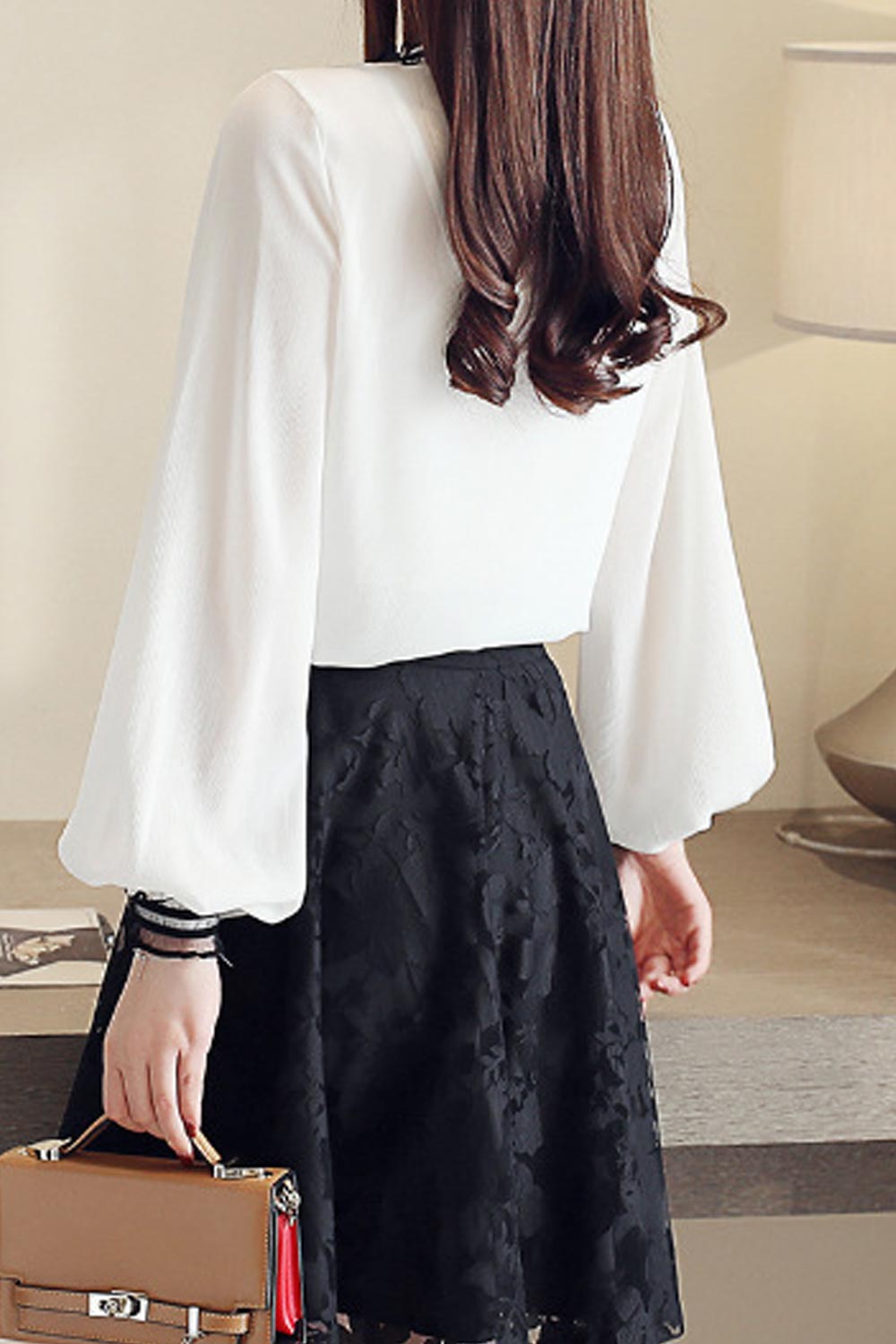 Women Lace Lantern Sleeve Fashion Shirt