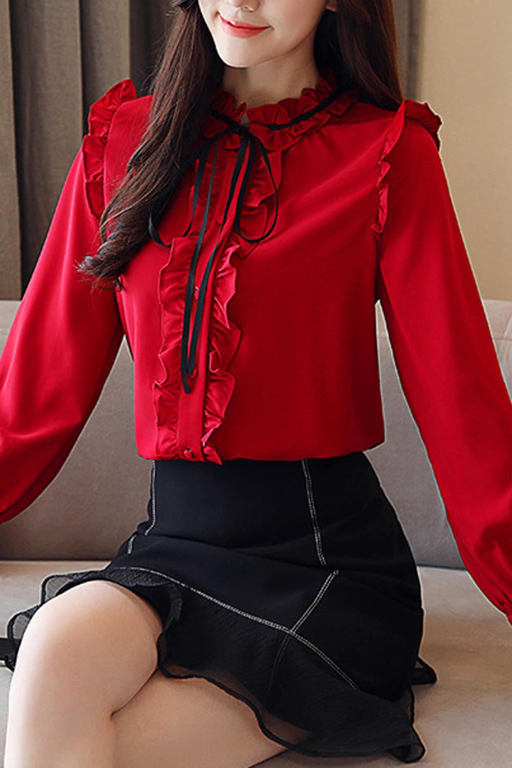 Women Ruffled Long Sleeved Stylish Shirt