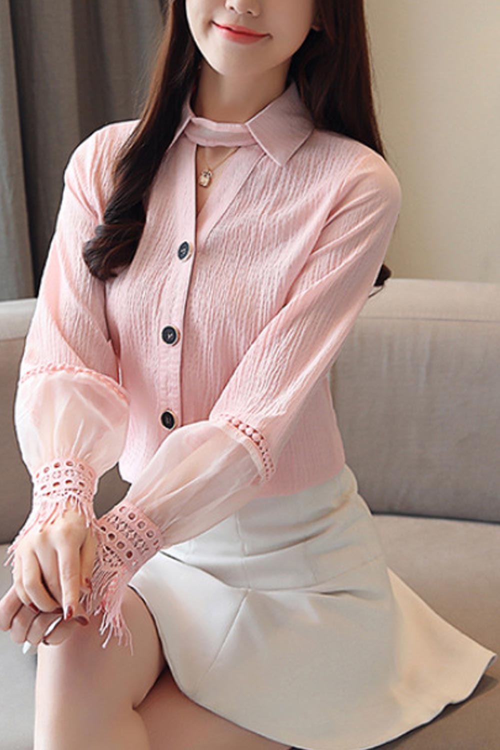 Women Fashion Long Sleeved Chiffon Shirt
