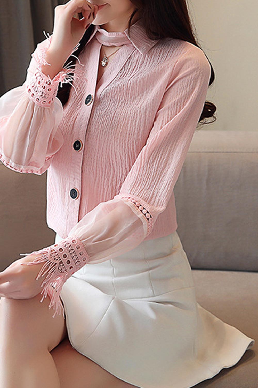 Women Fashion Long Sleeved Chiffon Shirt