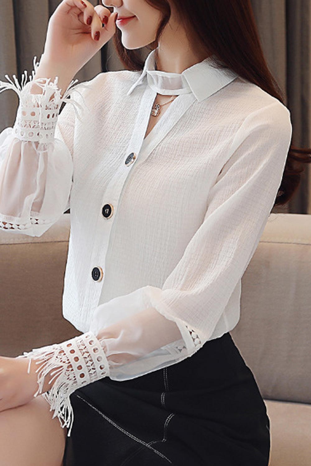 Women Fashion Long Sleeved Chiffon Shirt