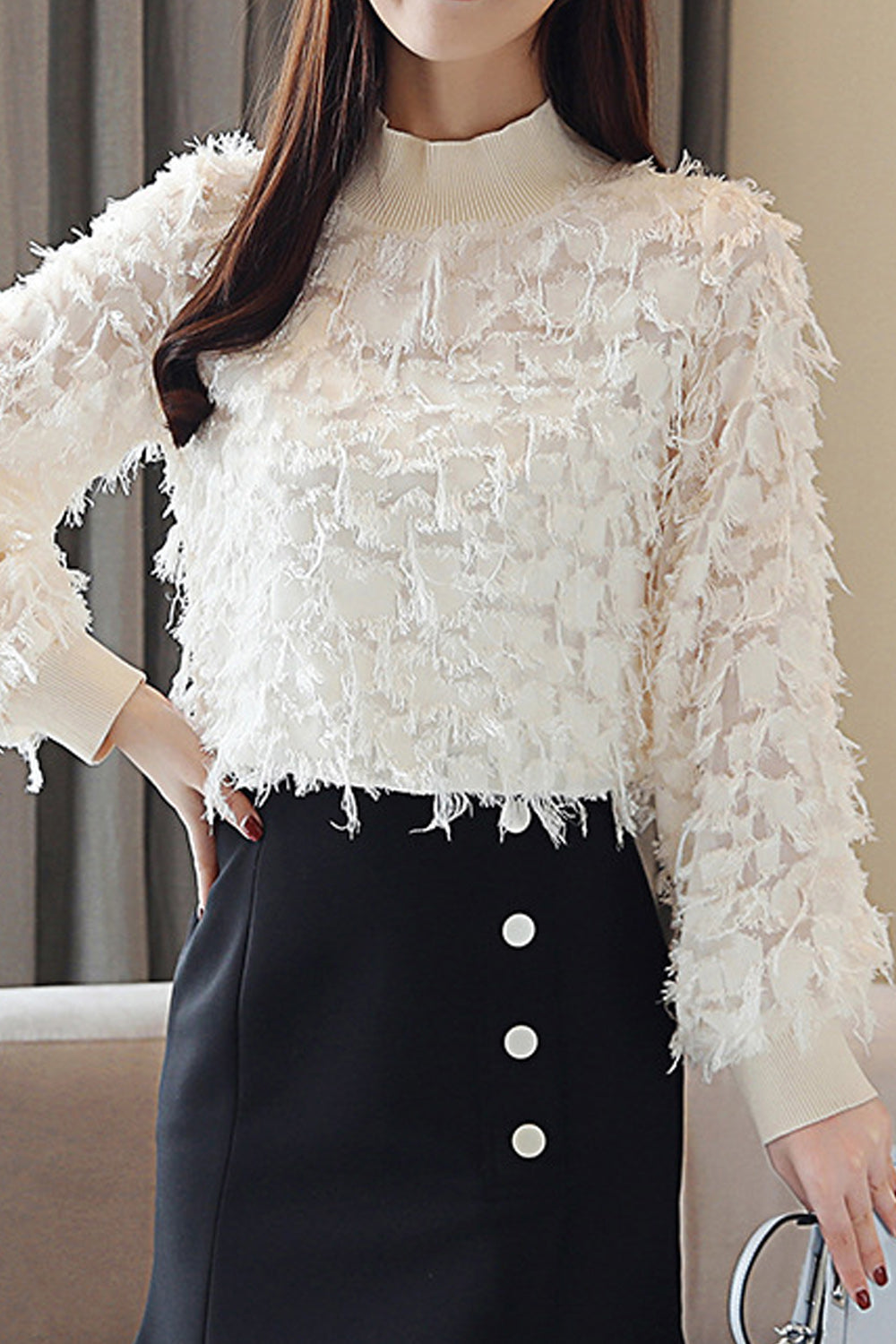 Women High Neck Decorated Chiffon Shirt