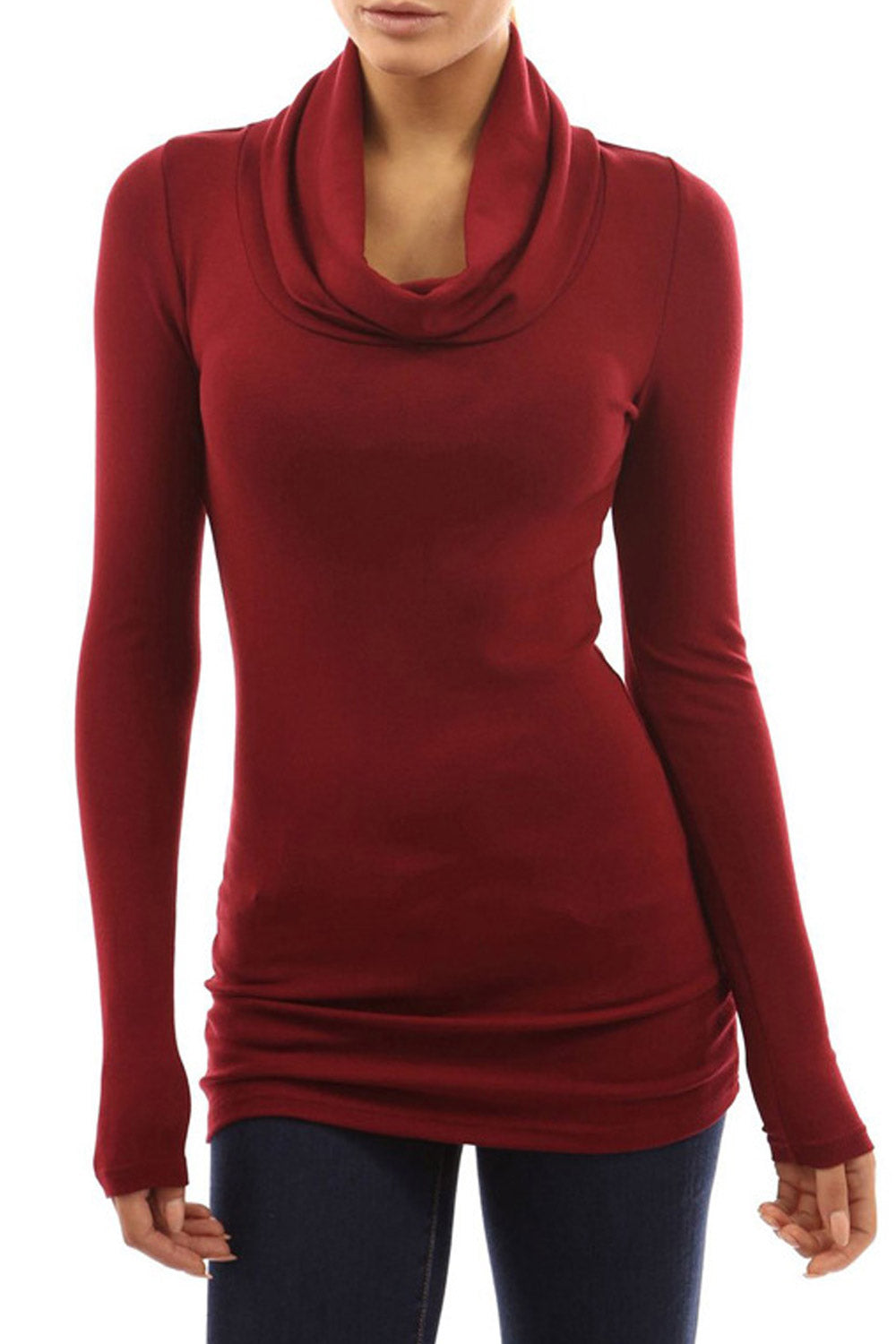 Women Pile Collar Long Sleeve Slim T-Shirt