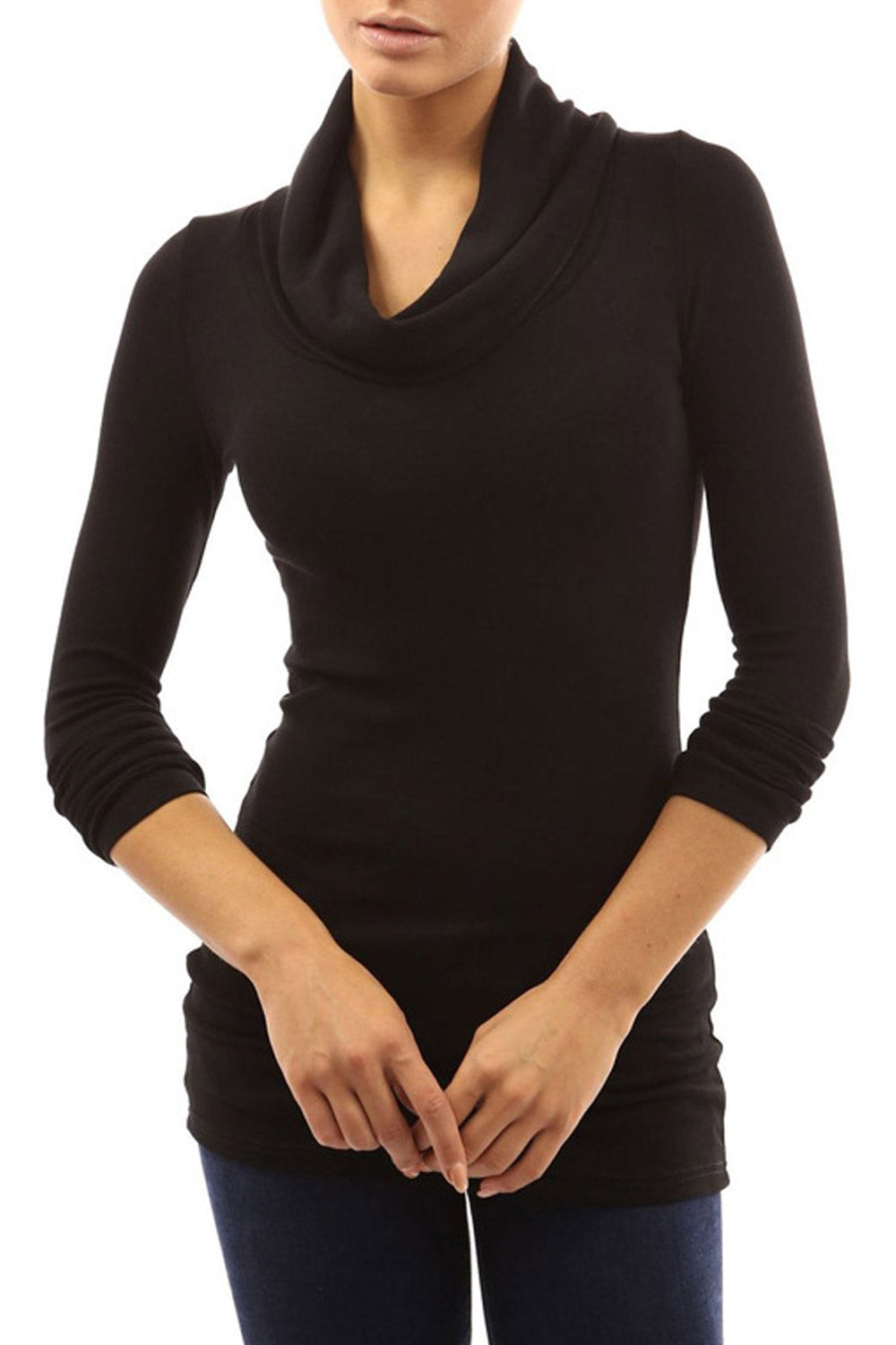 Women Pile Collar Long Sleeve Slim T-Shirt
