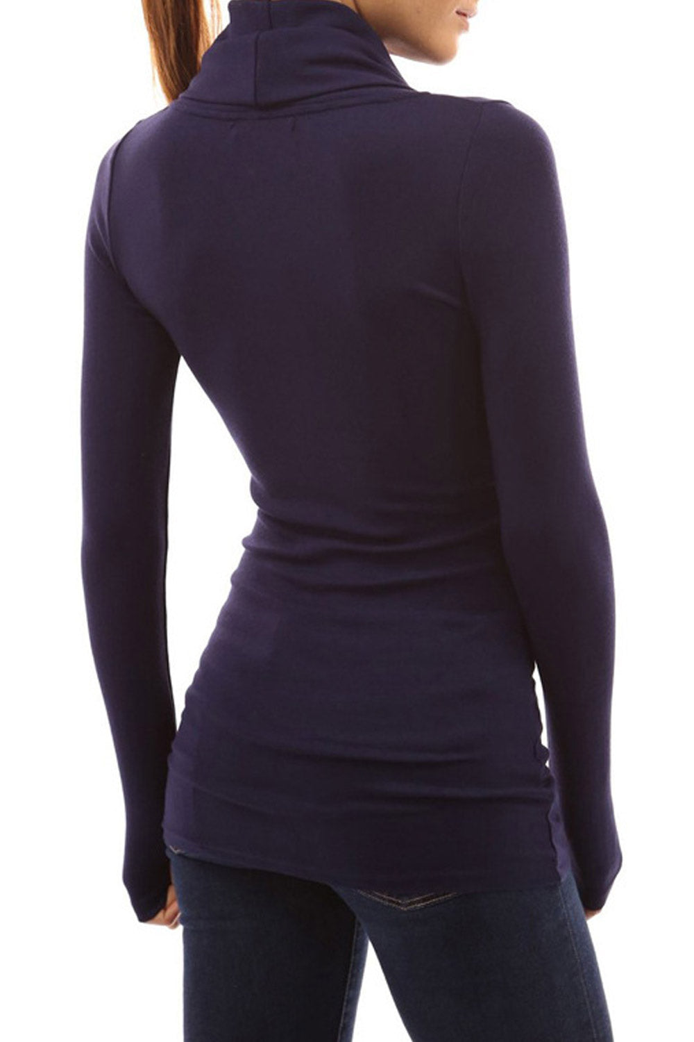 Women Pile Collar Long Sleeve Slim T-Shirt